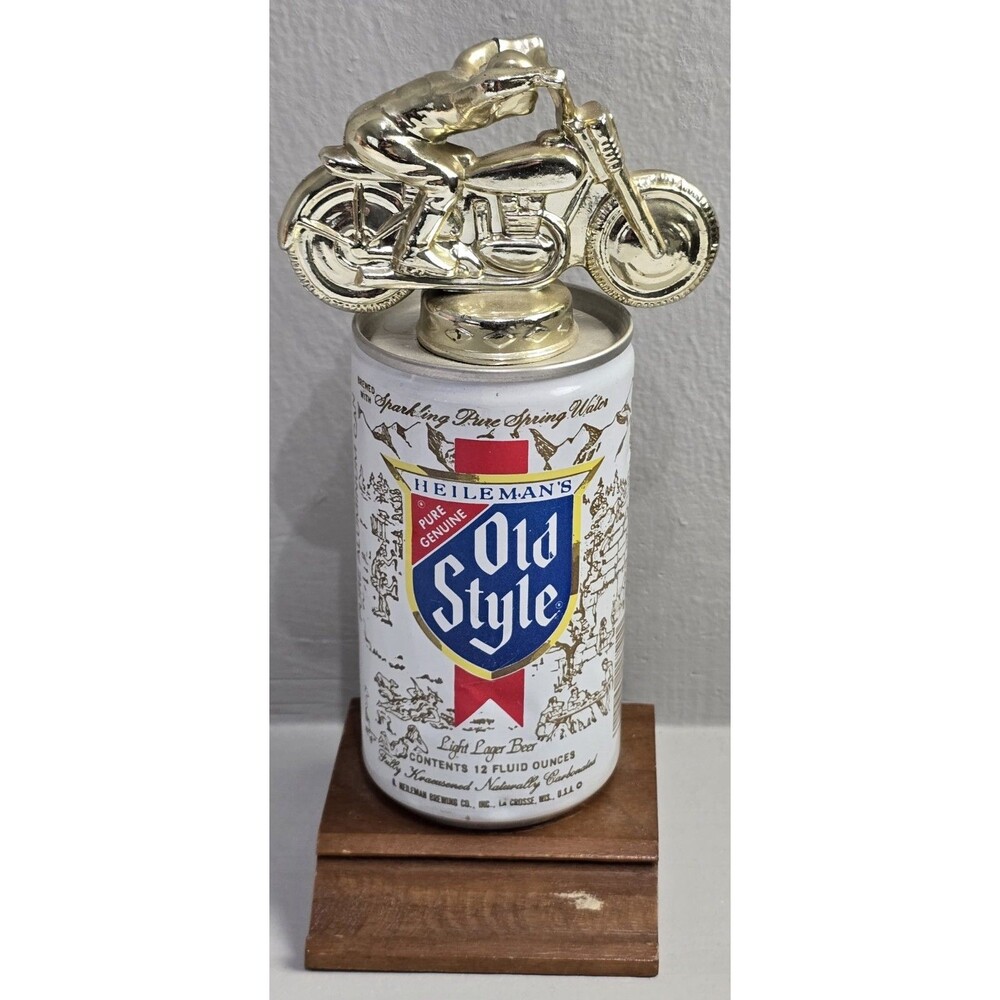 Vintage Motorcycle Trophy 1960's Beer Can Wooden Base Old Style Blank Insert
